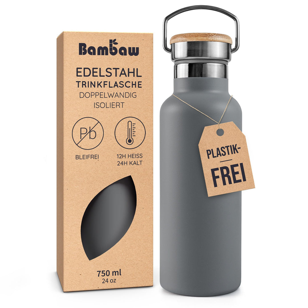 Bambaw Metall Trinkflasche 750ml, Thermosflasche 750ml Edelstahl, Schlank &amp; Auslaufsicher, Leicht zu