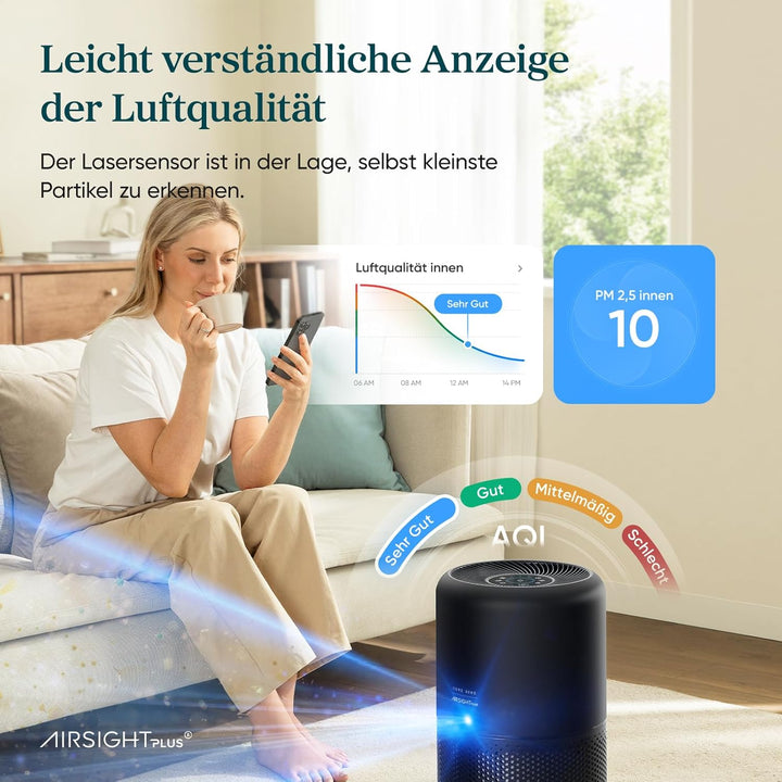 LEVOIT Luftreiniger mit HEPA Luftfilter, CADR 258m³/h für 54㎡ Raucherzimmer, gegen 99,97 Prozent Sch