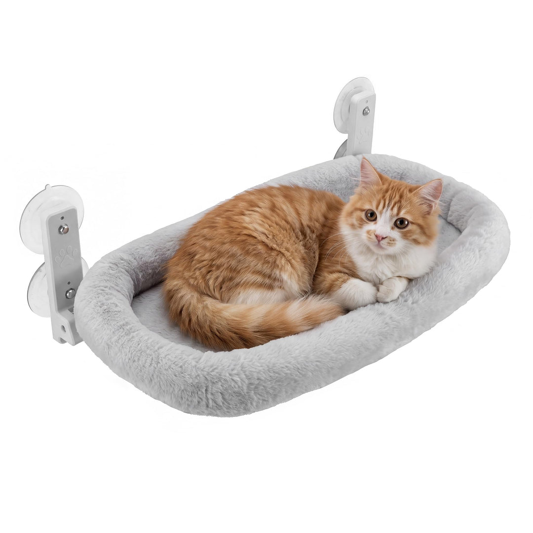 Fudajo Fenster Katzenhängematte 30 x 52 cm hellgrau, Katzenbett Hängematte bis 10 kg, Fensterliege f