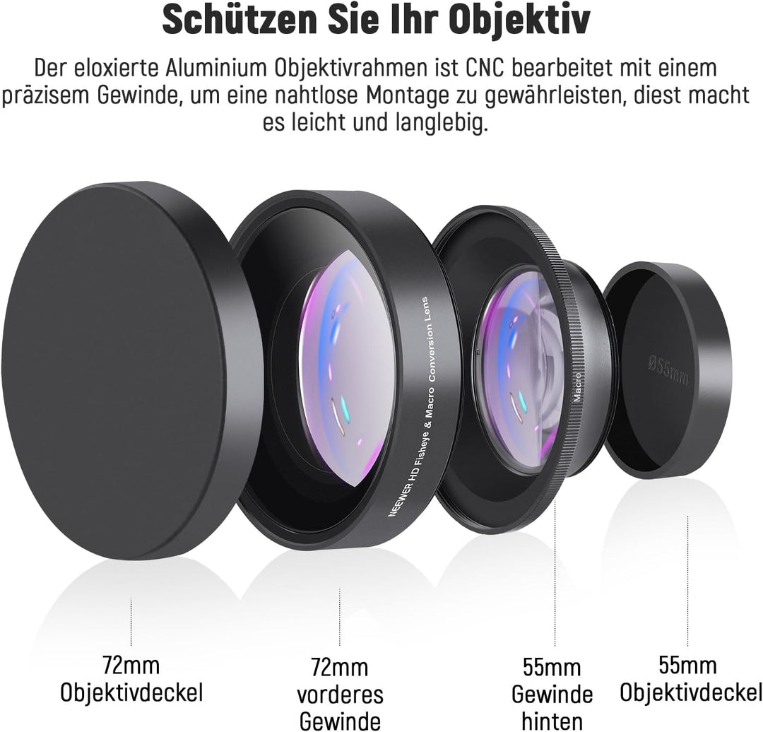 NEEWER 55mm 0,43X HD 2 in 1 Weitwinkel & Makroobjektiv, Ultraweitwinkelobjektiv mit 18mm Brennweite