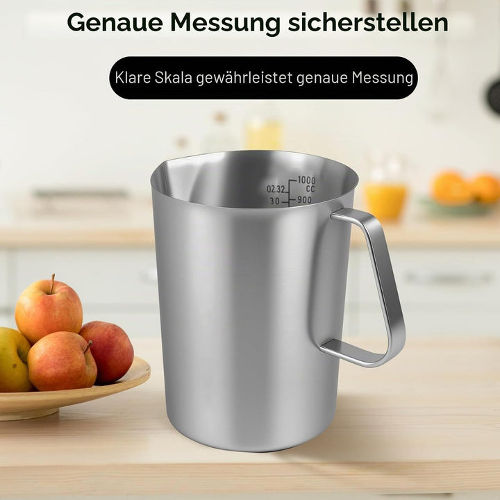 1000ml Milchkännchen mit Feiner Graduierung Deckel Messbecher Edelstahl Milk Pitcher Milchkanne Edel