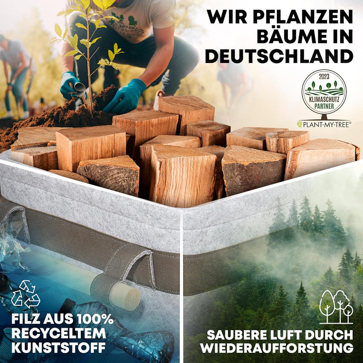 OAKAGE® Holzkorb für Kaminholz Gross mit Zündholzkorb [Schmutzabweisendes Innenfutter und Lederboden