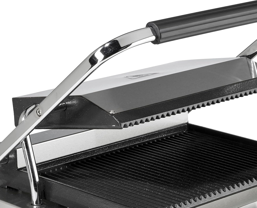 METRO Professional Kontaktgrill SINGLE GPG1201, 3000 W, Rostfreier Stahl, geriffelte Grillfläche, Fe