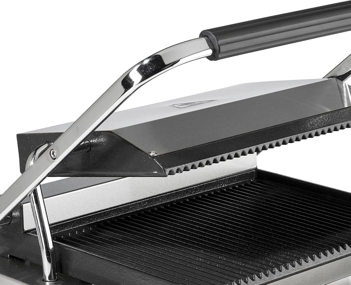 METRO Professional Kontaktgrill SINGLE GPG1201, 3000 W, Rostfreier Stahl, geriffelte Grillfläche, Fe