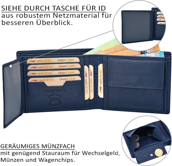 Marc Peter Oslo Geldbörse Herren Leder mit RFID Schutz I Echtleder Portemonnaie Gross I 13 Fächer I