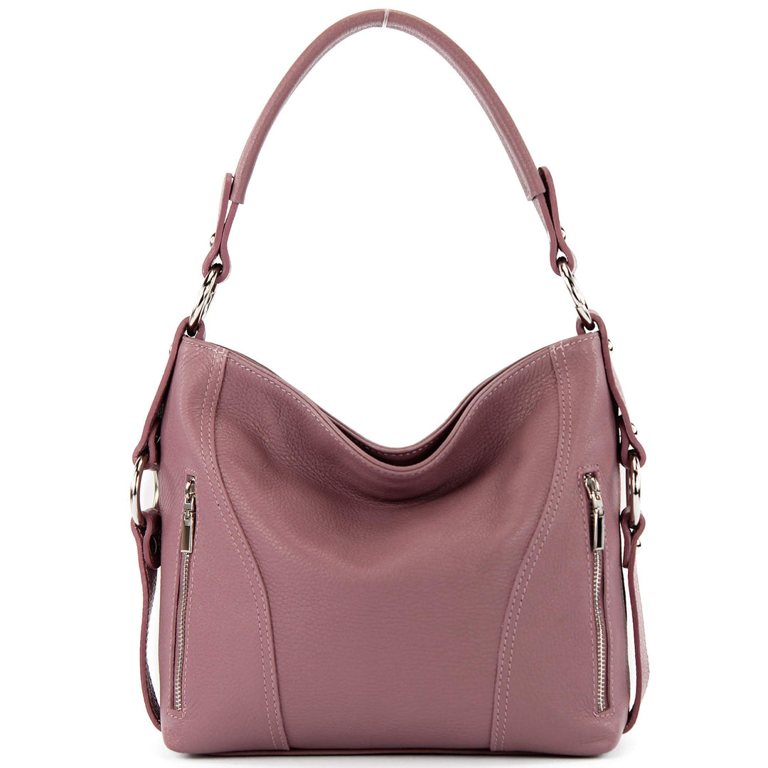 modamoda de - T202 - ital. Damen Henkeltasche Schultertasche aus Leder Altrosa, Altrosa
