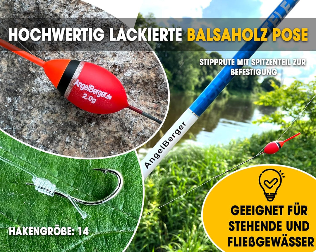 Angel-Berger Stipprute mit Fertigangel Pole Rod Kinderangel Köderfischangel Polerute Stippe Angel Se