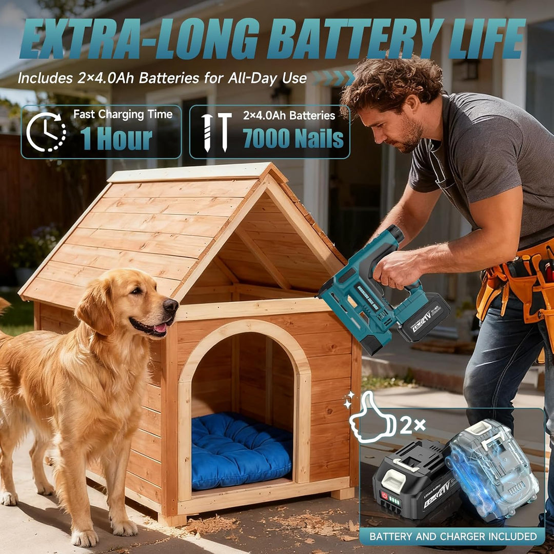 Cordless Nail Gun with 2 x 4.0Ah Batteries, 18 Gauge 2 In 1 Electric Brad Nailer &amp; Staple Gun with 1