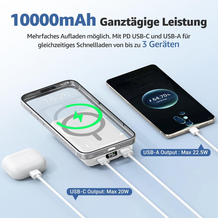 Azmuth für Magsafe Powerbank 10000mAh Wireless Magnetische für iPhone 17-12 | Power Bank Kabellos mi