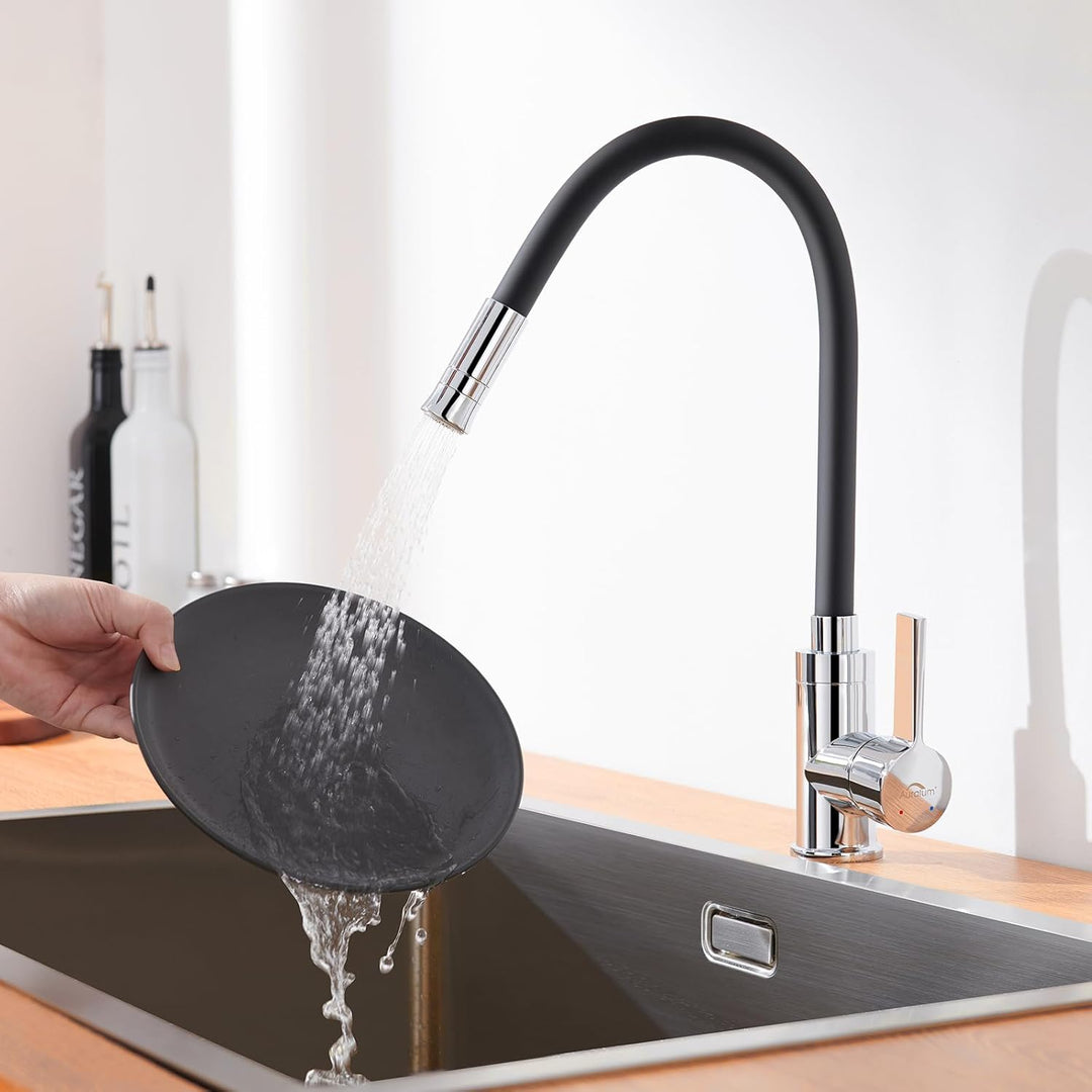 Auralum Silikon Wasserhahn Küche mit Weichschlauch, Küchenarmatur Schwarz mit 2 Strahlarten, Hochdru