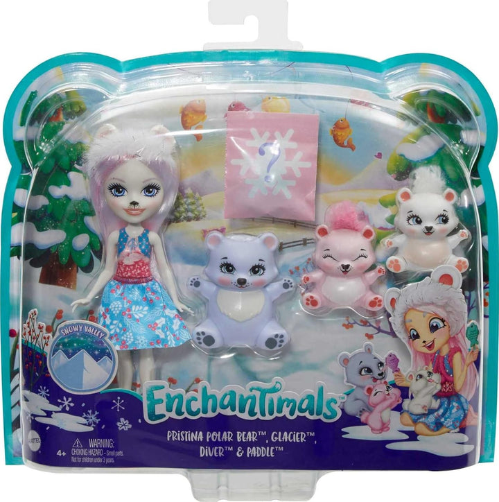 Enchantimals GJX47 - Familien Spielset, Pristina Polar Bear Puppe (15,24 cm) mit 3 Tierfiguren, toll
