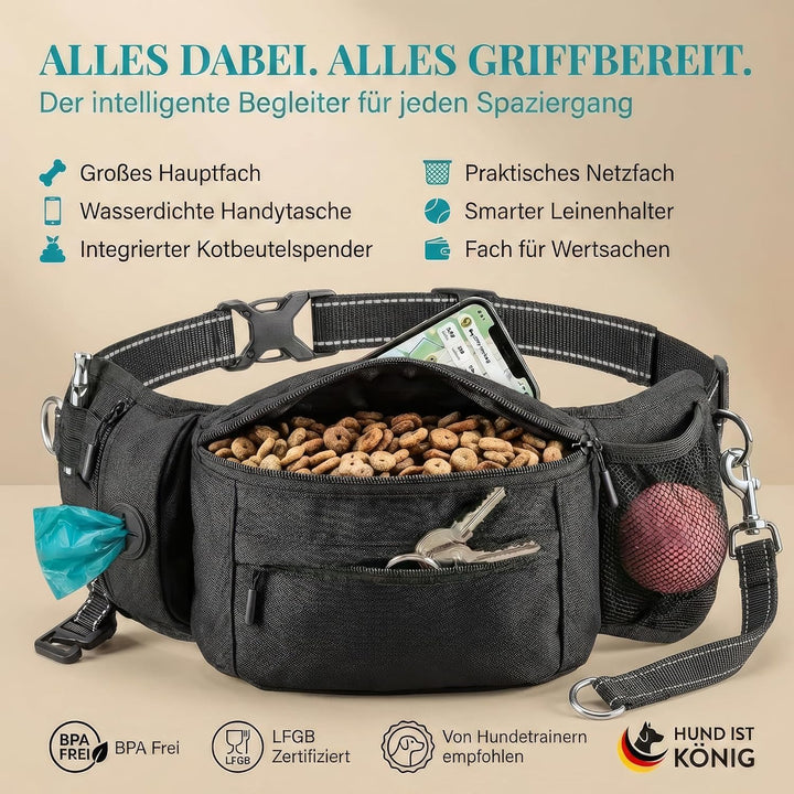 HUND IST KÖNIG Leckerlitasche für Hunde Leckerlis & Hundezubehör - Robuste Bauchtasche Hund - Futter