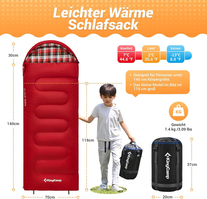 KingCamp Kinderschlafsack Schlafsack Winter Warmer Deckenschlafsack 3-4 Jahreszeiten für Kinder beim