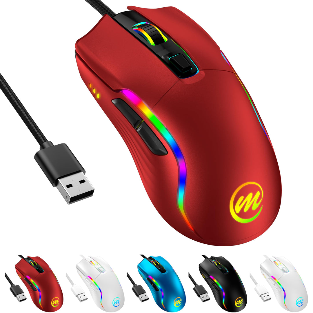 memzuoix Gaming Maus mit Kabel und LED-Lichtern – 12.800 DPI einstellbar, 6 Tasten, 12 RGB-Modi, Erg