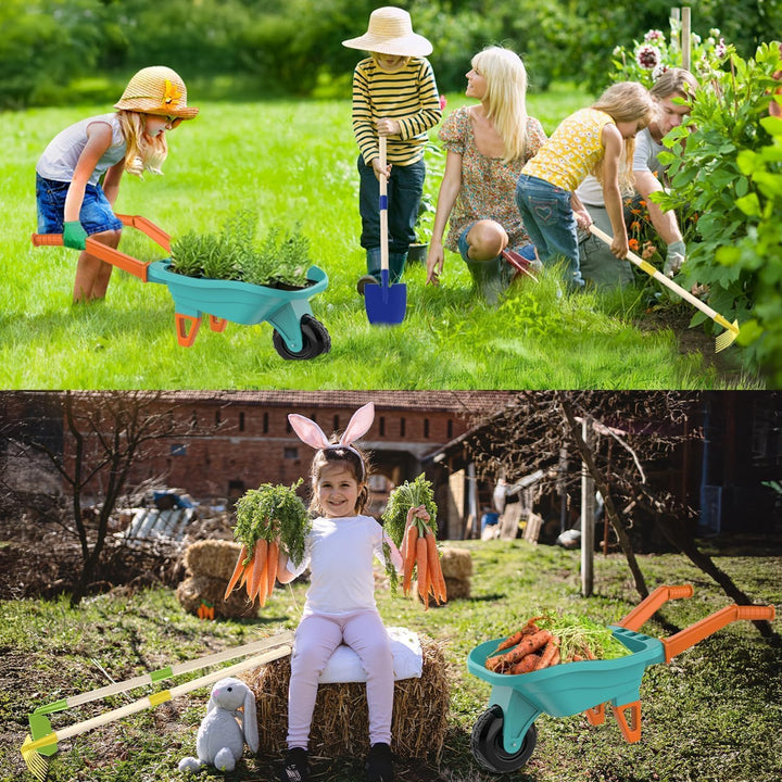 LATERN Kinder Gartenwerkzeugset, 70CM Schubkarre mit 70CM Metall Schaufel Rechen Hacke Laubrechen 20