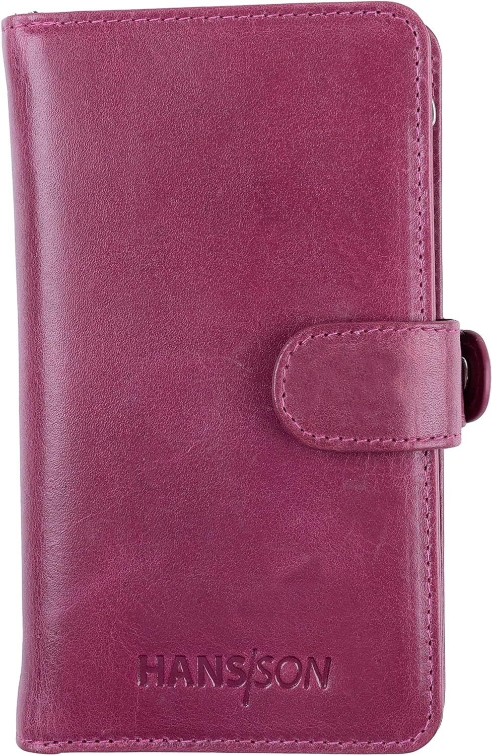 HANS/SON Echtlederhülle iPhone 13 Pro Magenta | Handyhülle aus Leder mit Geldbörse | Magenta iPhone