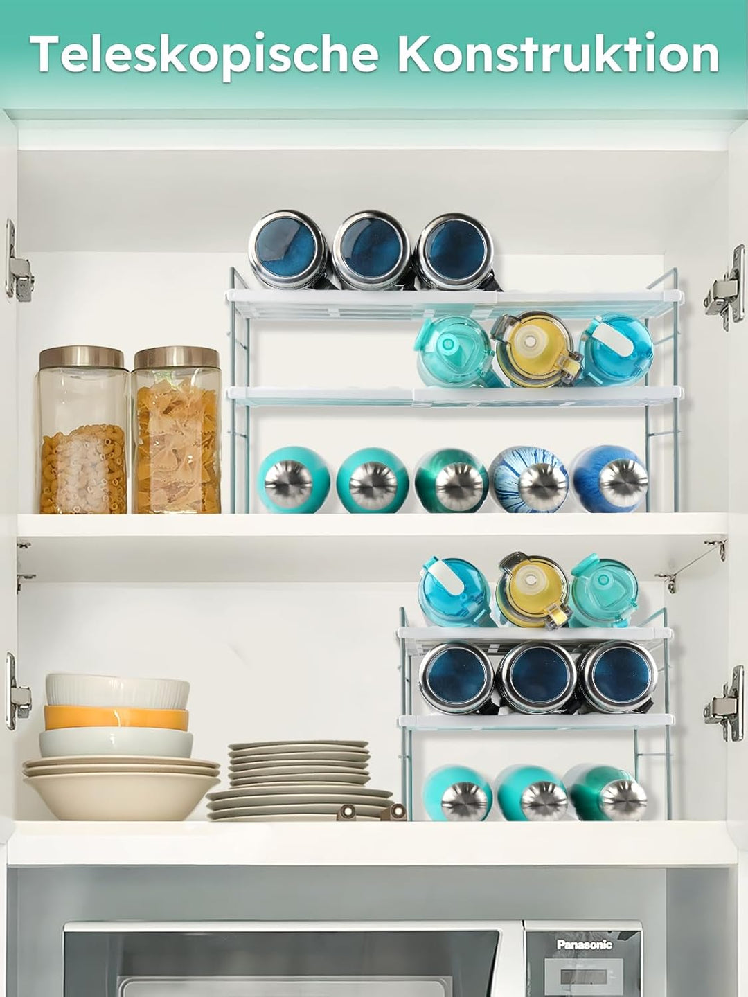 JUPELI Flaschen Organizer verstellbar – Flaschenhalter & Flaschenregal für Wasserflaschen, Thermosfl