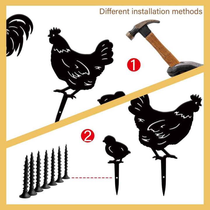 SUPERDANT 3 STK Metall Huhn Gartendekoration Metallhahn Gartenornament Gartenstecker Für Draussen Sc