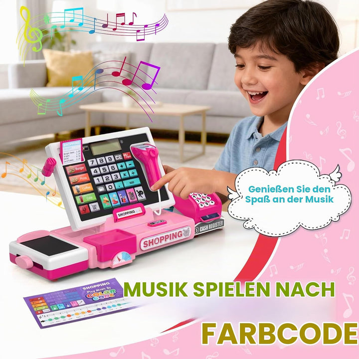 Elektronische Spielzeug Kasse Kinder mit Scanner und Sound, Supermarktkasse Rollenspielzeug, inkl. Z