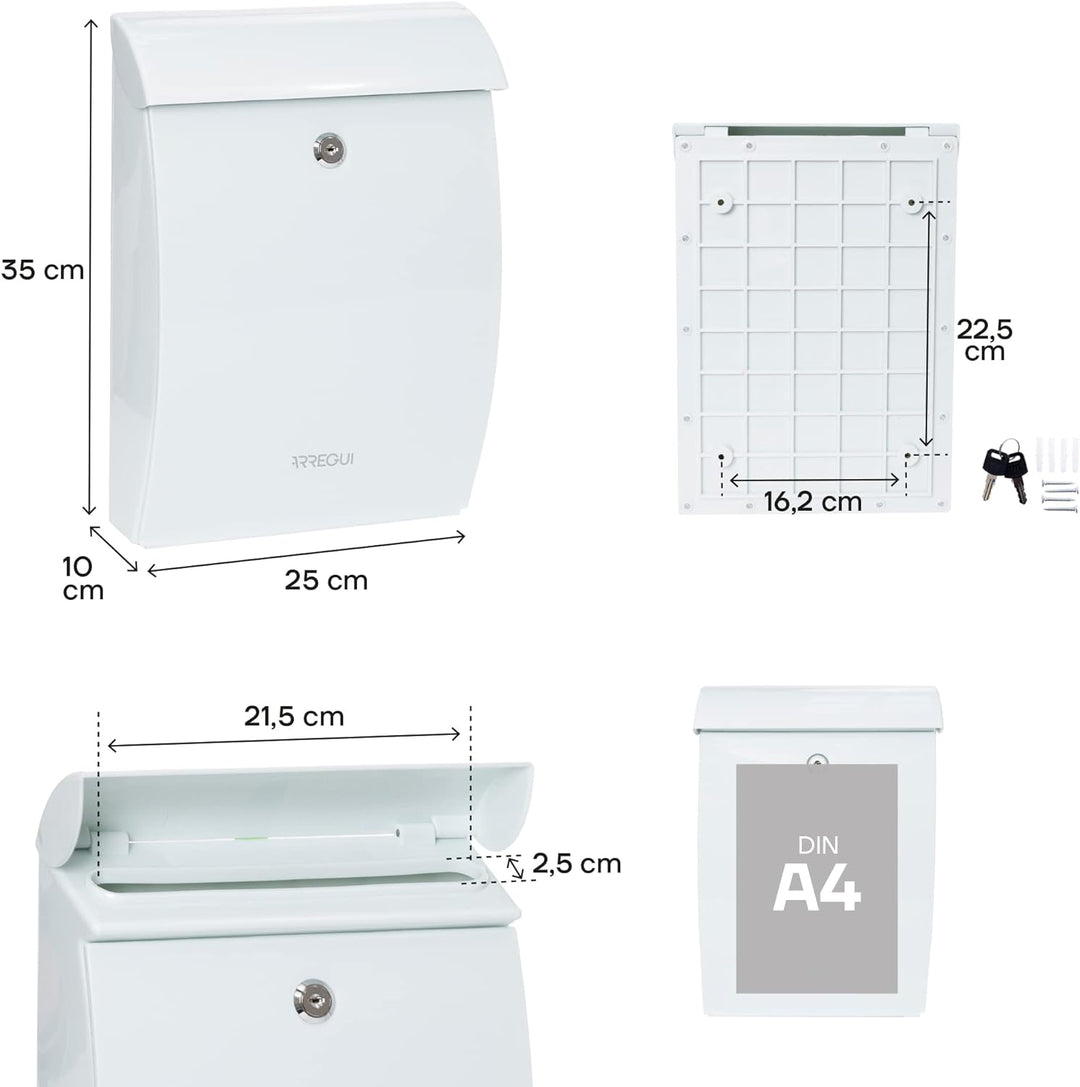 ARREGUI Briefkasten aus hochbeständigem Kunststoff, Postkasten Grösse M (DIN A4), witterungs und kor