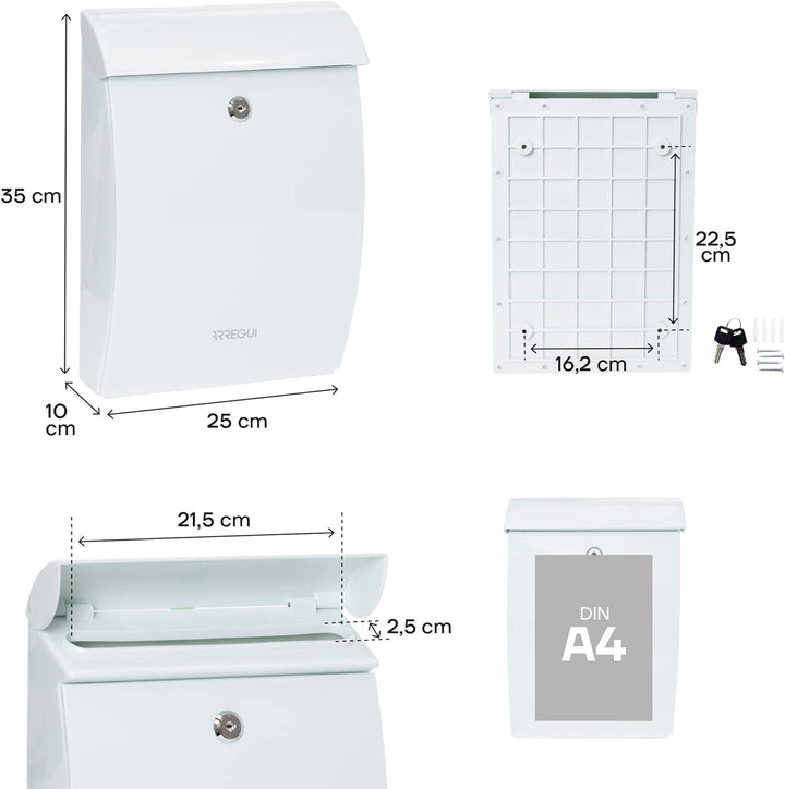ARREGUI Briefkasten aus hochbeständigem Kunststoff, Postkasten Grösse M (DIN A4), witterungs und kor