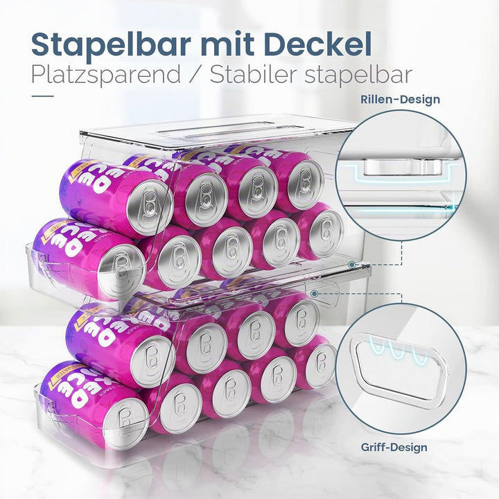 Soda-Dosenspender für Kühlschrank mit Deckel, stapelbarer Getränke-Organizer für Kühlschrank, transp