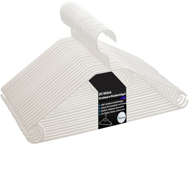 20er Set Kleiderbügel weiss Kunststoff – platzsparende Kleider Bügel mit drehbarem Haken, Anti-Rutsc