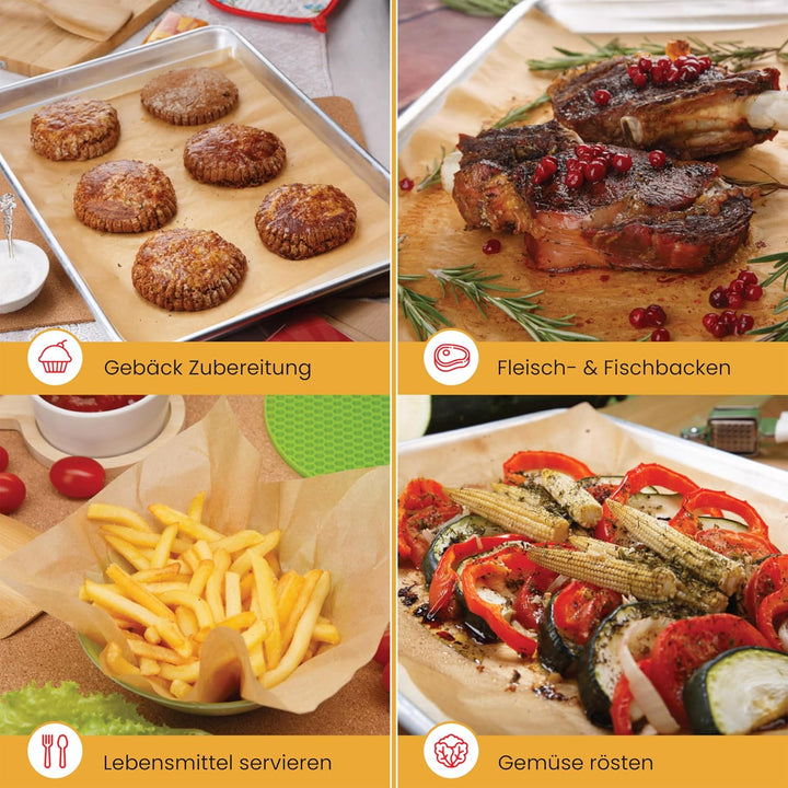 Backpapier Zuschnitte, 120 Stück Pergamentpapier zum Backen - Halbblechpfannen 30x41 cm | Butterbrot