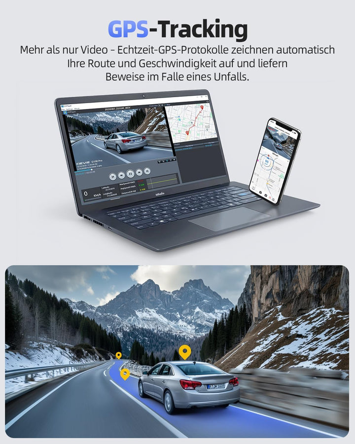 4K Dashcam Auto Vorne Hinten mit GPS 5GHz WiFi, Dual Dashcam 1,5″ IPS Display, Auto Kamera mit 64GB