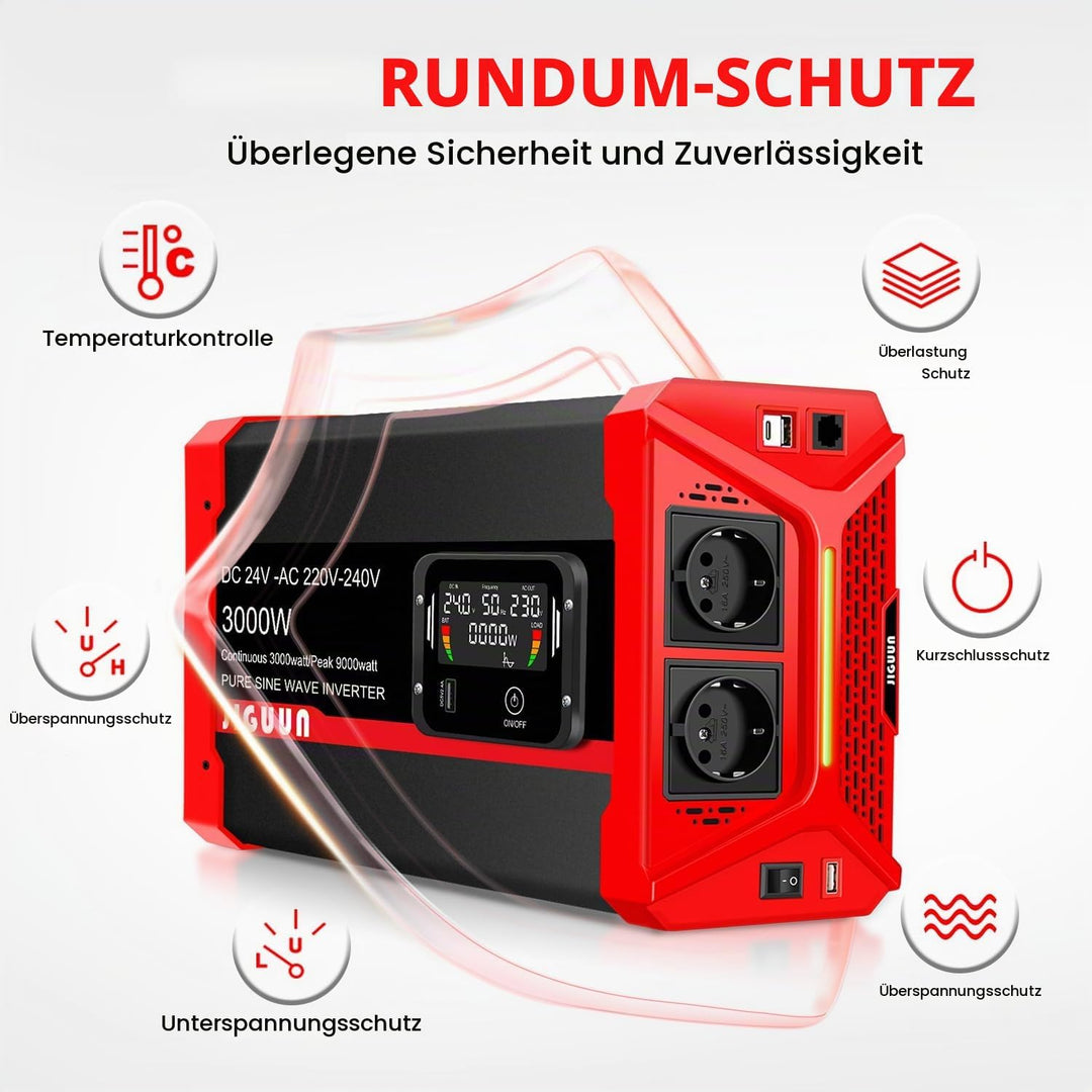 JIGUUN 2000W/4000W Reiner Sinus Spannungswandler 12V auf 220/230V- kfz Wechselrichter-Inverter Konve
