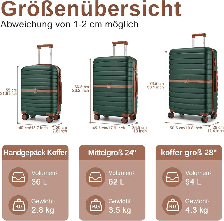 KONO Koffer Reisekoffer Trolley Koffer Gross von ABS+PC Hartschalenkoffer mit Zwillingsrollen und Za