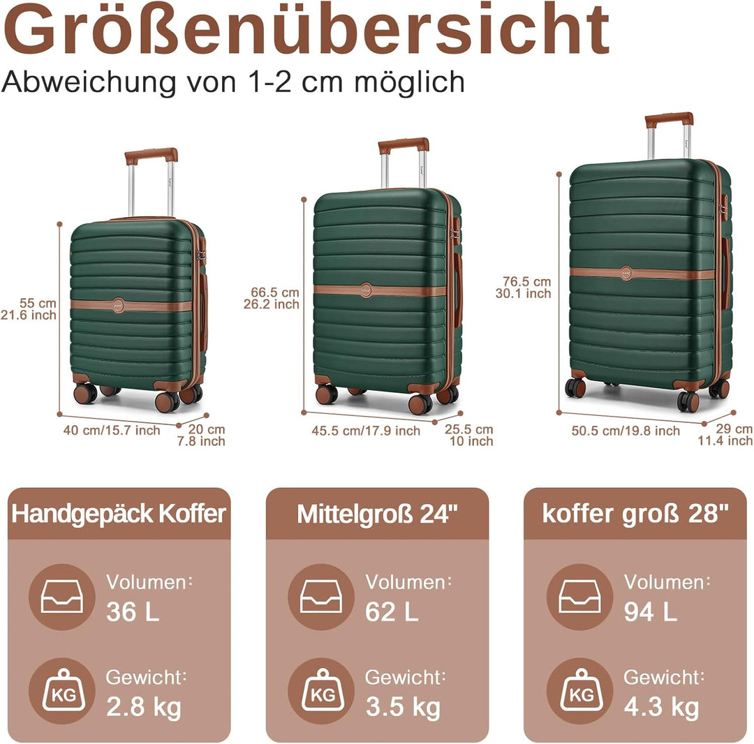 KONO Koffer Reisekoffer Trolley Handgepäck Koffer 55x40x20cm von ABS+PC Hartschalenkoffer mit Zwilli