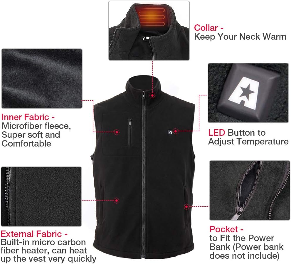 ARRIS Heizweste für Männer Grösse einstellbar elektrische Heizung Körper warm Gilet 7.4V batteriebet
