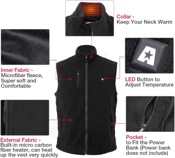 ARRIS Heizweste für Männer Grösse einstellbar elektrische Heizung Körper warm Gilet 7.4V batteriebet