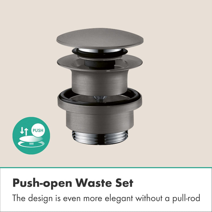 hansgrohe Ablaufgarnitur Push-Open für Waschtisch- und Bidetmischer Brushed Black Chrome, Brushed Bl