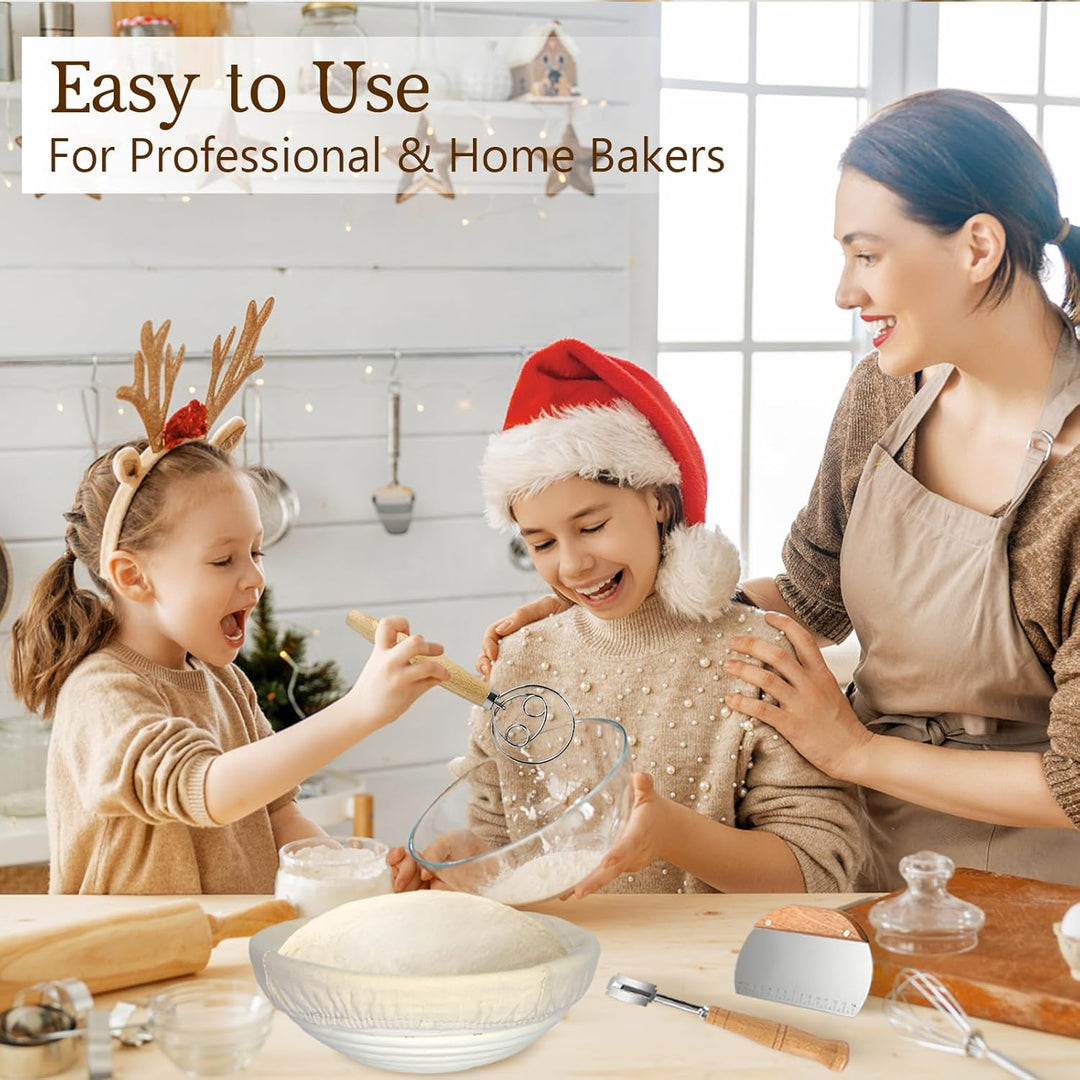 HMASYO Sauerteig Starter Set mit 2 Brot Gärkorb Set (23 & 25 cm) und Starterglas - Komplettes Sourdo