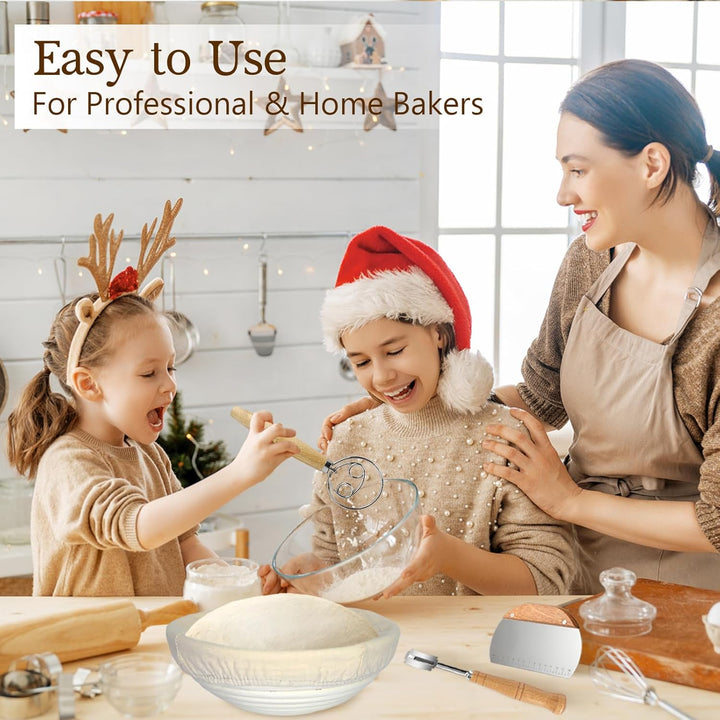 HMASYO Sauerteig Starter Set mit 2 Brot Gärkorb Set (23 & 25 cm) und Starterglas - Komplettes Sourdo