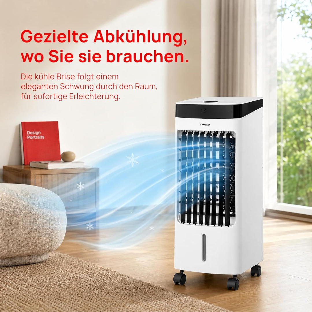 Trisa Turmventilator mit Wasserkühlung 4L - Fernbedienung, Luftkühler für Eis & Wasser, 6h Timer, Os
