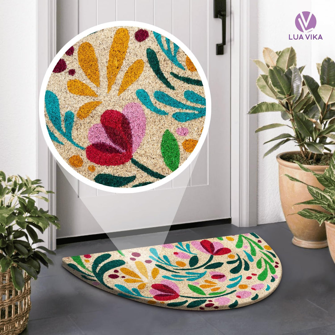 Fussmatte Kokos halbrund - Flora - 40x70 cm - Fussmatte Aussen und Innen - Fussmatten Haustür - Türm