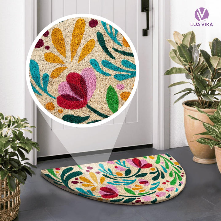 Fussmatte Kokos halbrund - Flora - 40x70 cm - Fussmatte Aussen und Innen - Fussmatten Haustür - Türm