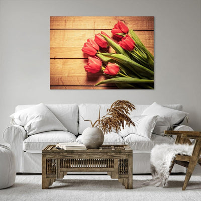 Bilder auf Leinwand 100x70cm Leinwandbild Tulpen Blumenstrauss Sommer Garten Gross Wanddeko Bild Sch