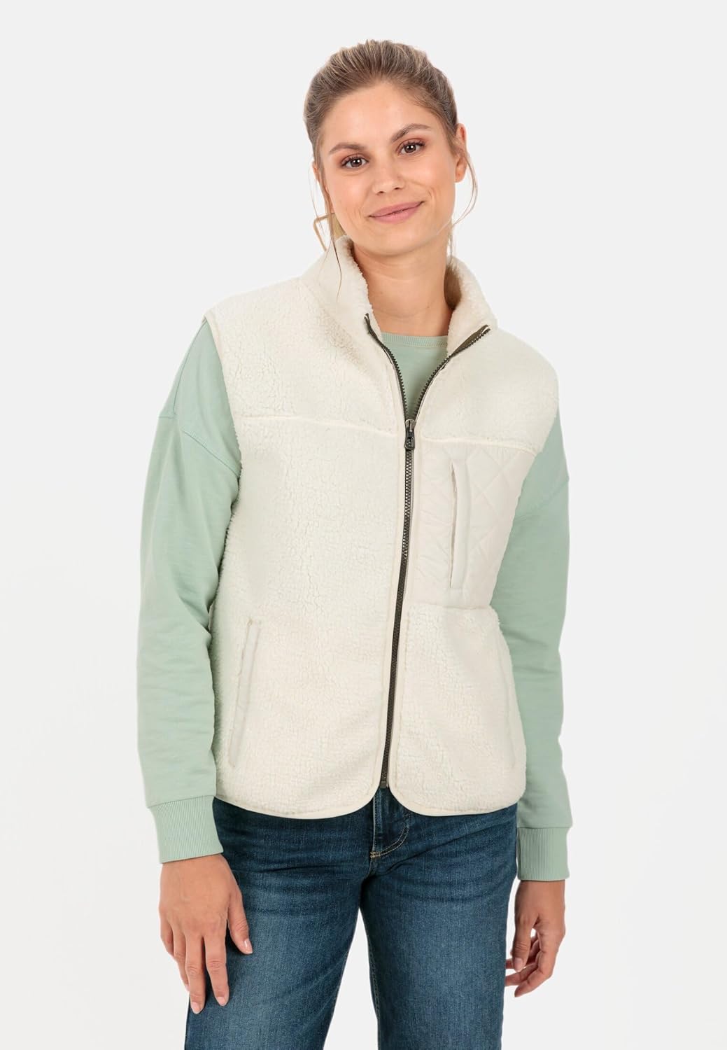 camel active Damen Teddy Weste mit Stehkragen XXL Weiss, XXL Weiß