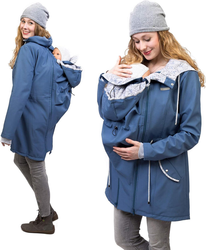 Viva la Mama 4in1 Trageparka für Tragen auf dem Rücken oder der Brust, Allwetter Softshell - PINA XL