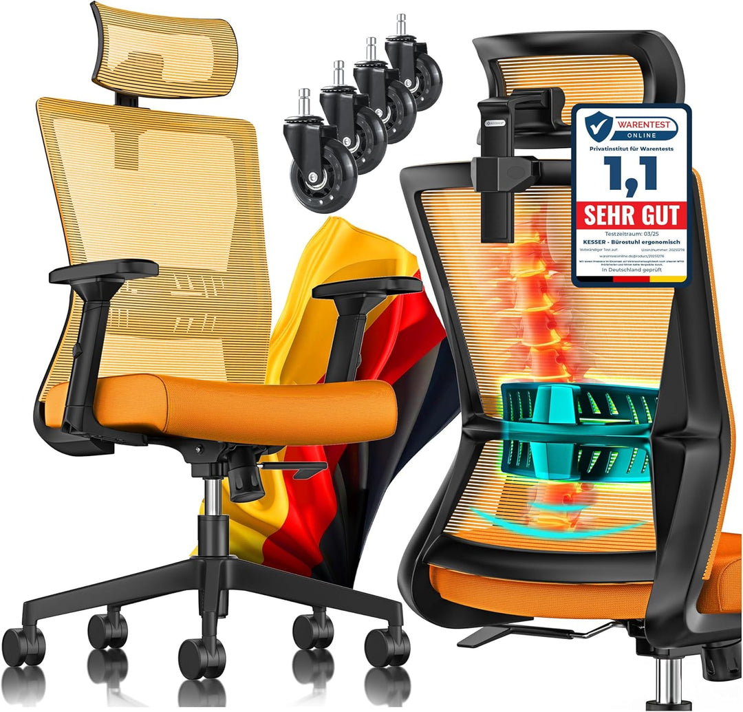 KESSER® Bürostuhl Ergonomisch mit verstellbaren Armlehnen | Drehstuhl mit Lendenwirbelstütze Rückens