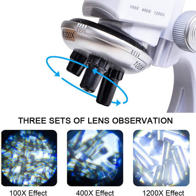 HONPHIER® Mikroskop für Kinder 100x 400x 1200x Mikroskop Spielzeug Microscope mit Telefonhalter Mikr