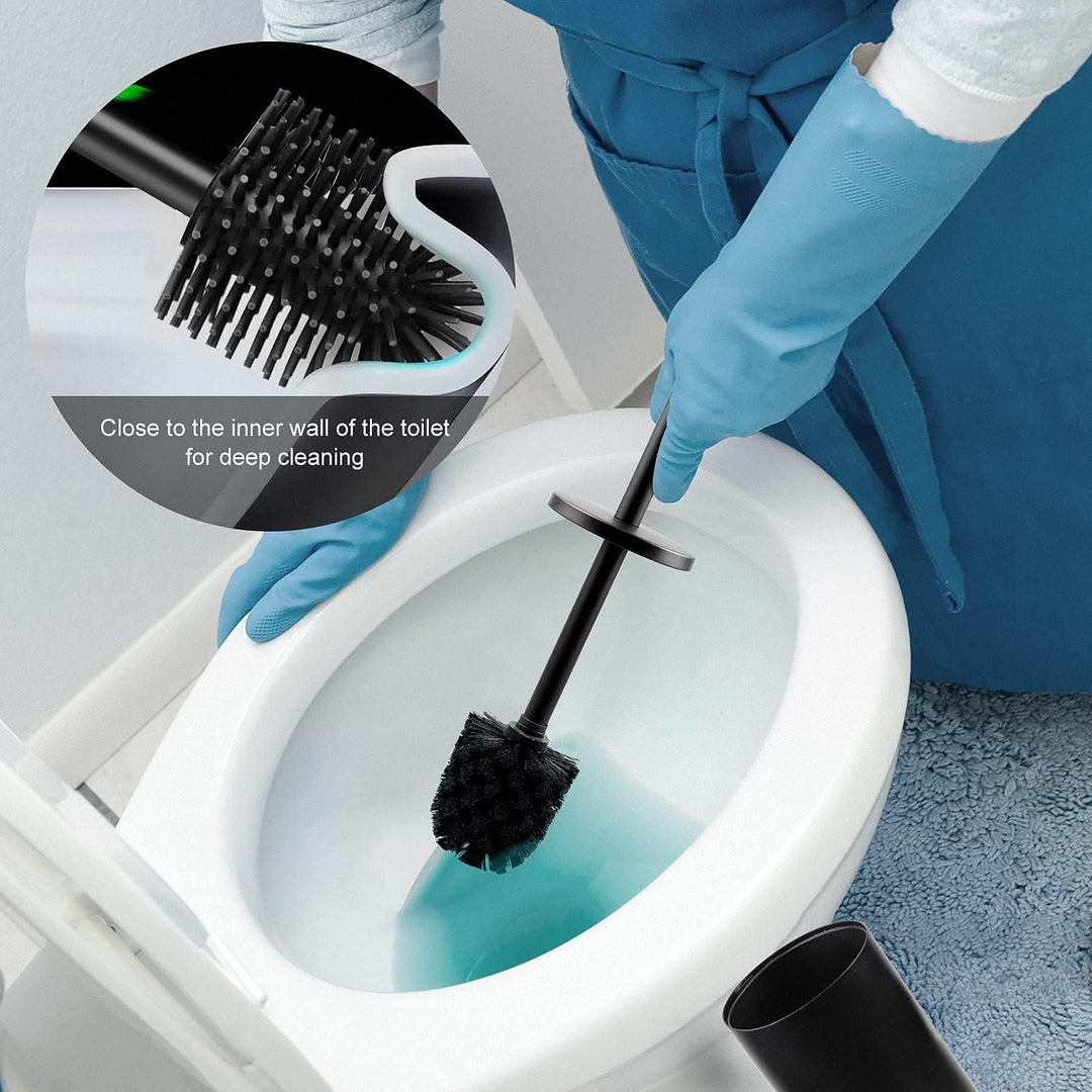 EXLECO Edelstahl Toilettenbürste WC Bürste mit Ersatzbürste Wasserauffangbehälter Klobürste und Behä