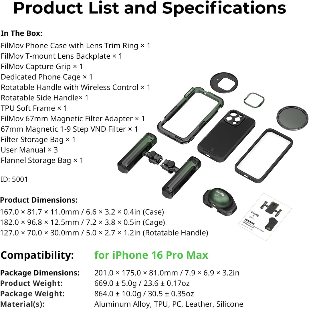 SMALLRIG x Brandon Li Mobiles Video-Kit für iPhone 16 Pro Max, Telefonkäfig mit FilMov Leichtgewicht