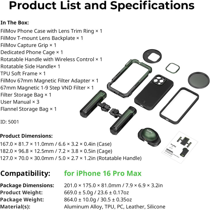 SMALLRIG x Brandon Li Mobiles Video-Kit für iPhone 16 Pro Max, Telefonkäfig mit FilMov Leichtgewicht