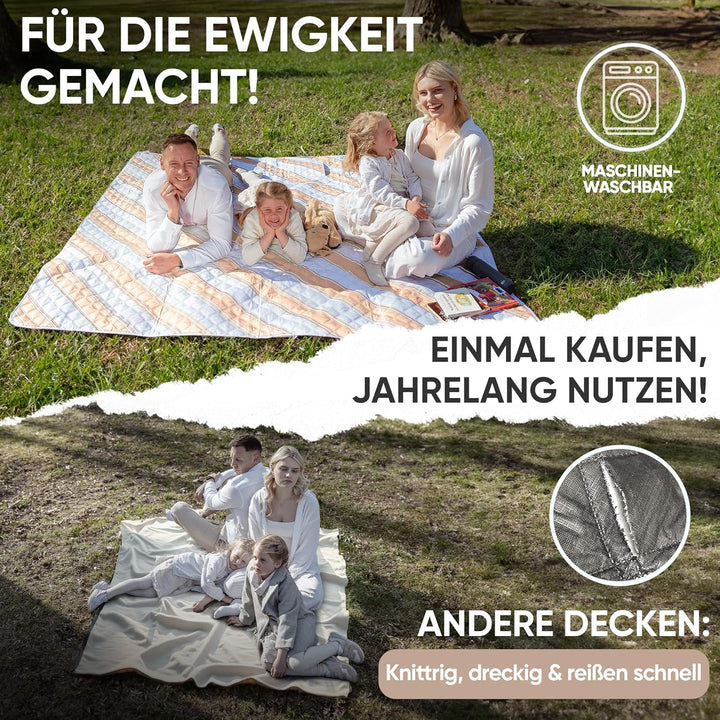 Picknickdecke wasserdicht 150x200cm isoliert & gepolstert - Stranddecke sandfrei – ideal für Camping