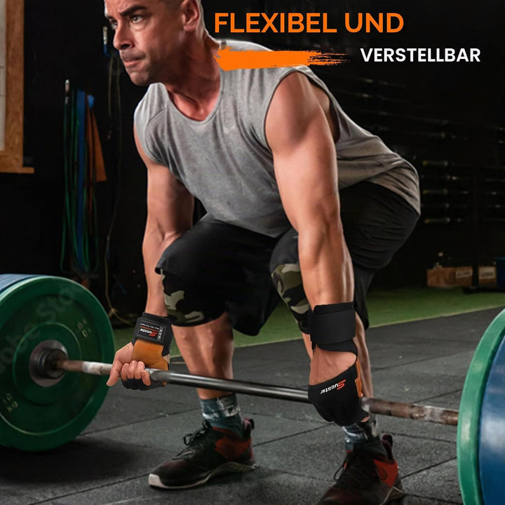 SueStar Workout Gloves, Starke Leder-Polster-Weightlifting-Handschuhe mit Handgelenksupport, vollstä